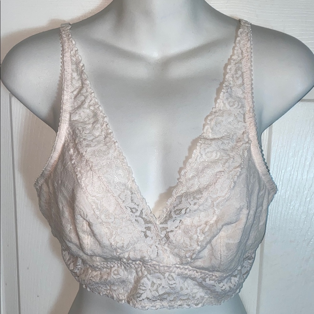 Felina Lace Detail Bralette Blush V Plunge Size XL Adjustable Cross Hook